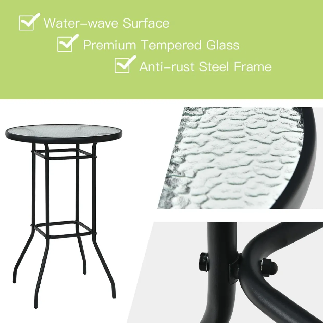 3 Pieces Outdoor Patio Bar Set, Outdoor Bistro Set with 2 Bar Stools and 1 Tempered Glass Bar Table