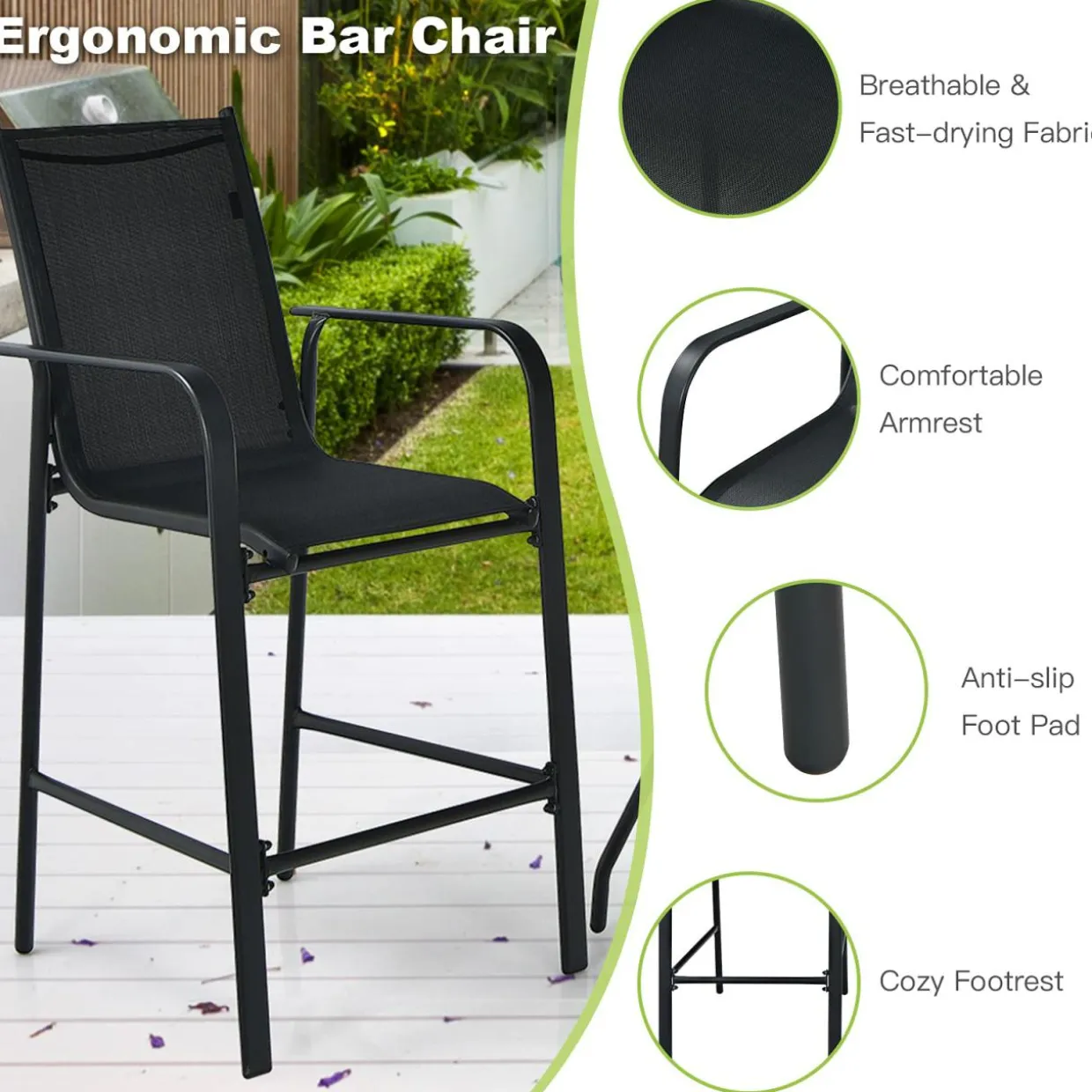 3 Pieces Outdoor Patio Bar Set, Outdoor Bistro Set with 2 Bar Stools and 1 Tempered Glass Bar Table