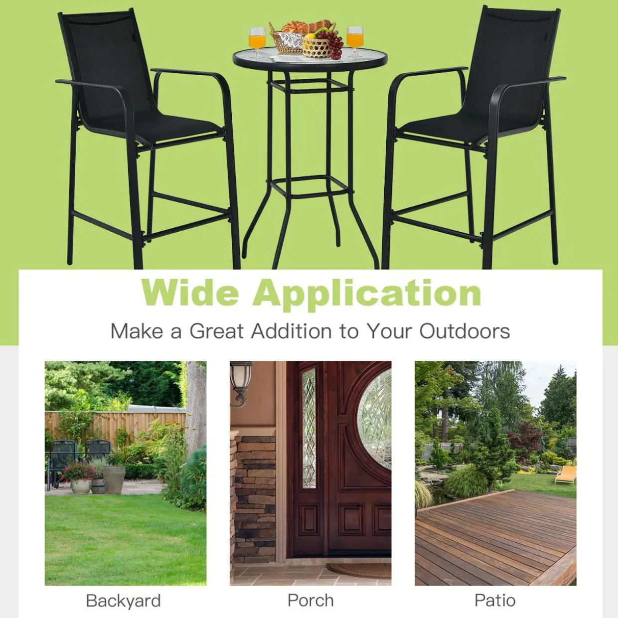 3 Pieces Outdoor Patio Bar Set, Outdoor Bistro Set with 2 Bar Stools and 1 Tempered Glass Bar Table