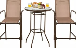 3 Pieces Outdoor Patio Bar Set, Outdoor Bistro Set with 2 Bar Stools and 1 Tempered Glass Bar Table