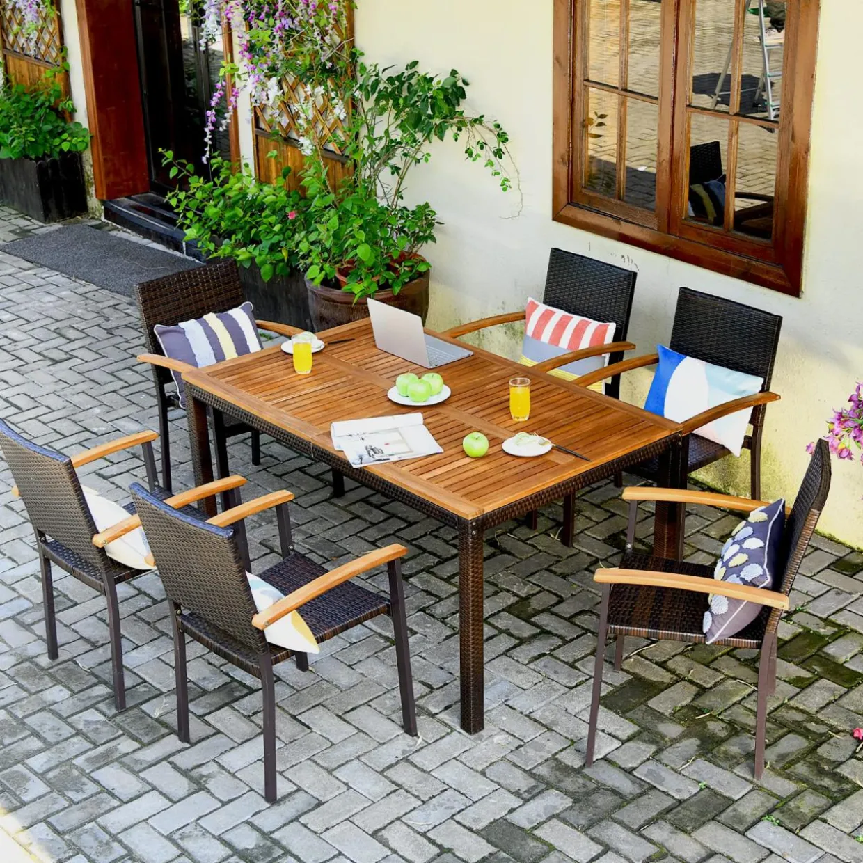 7 Pieces Outdoor Patio Dining Set, Patiojoy Outdoor Conversation Set