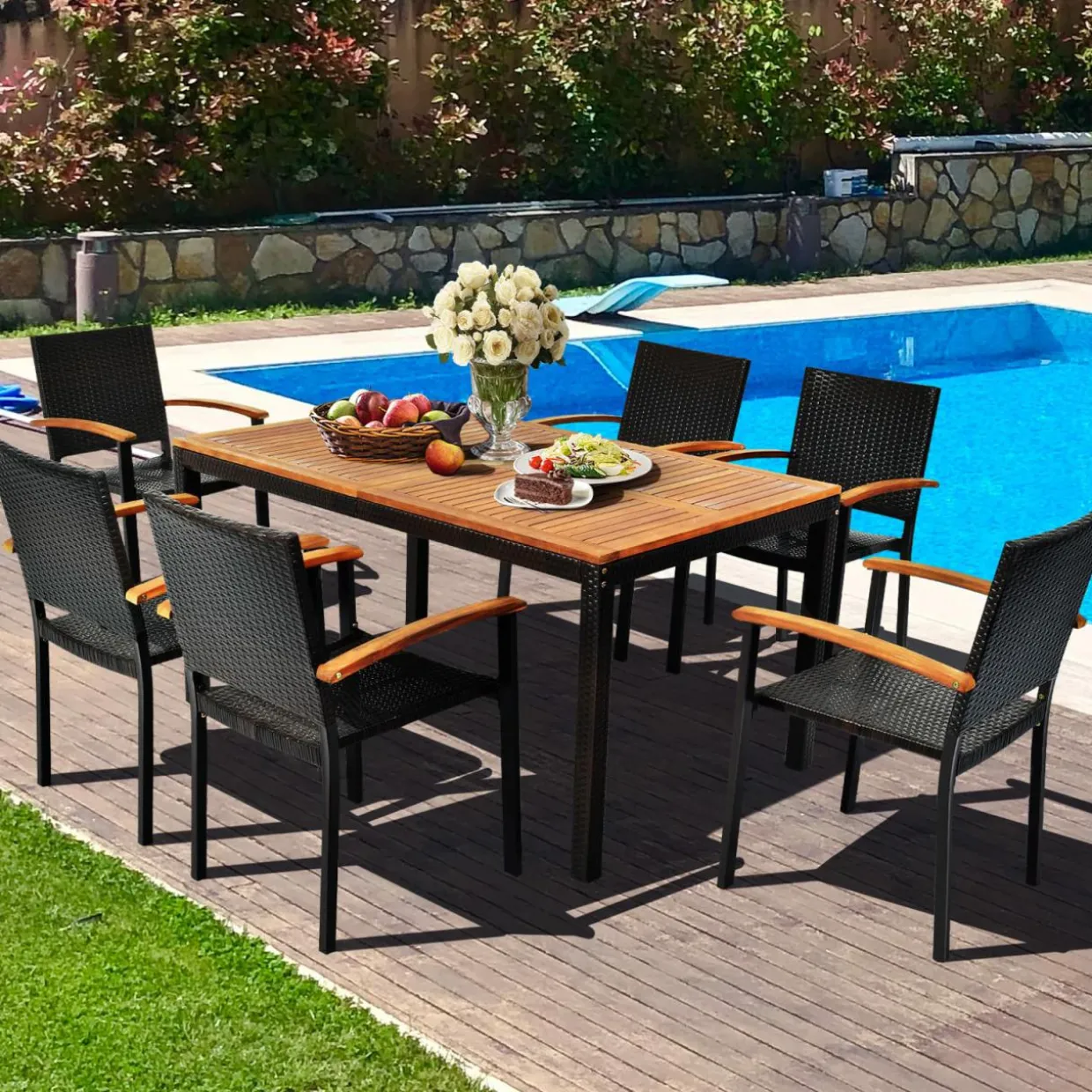 7 Pieces Outdoor Patio Dining Set, Patiojoy Outdoor Conversation Set