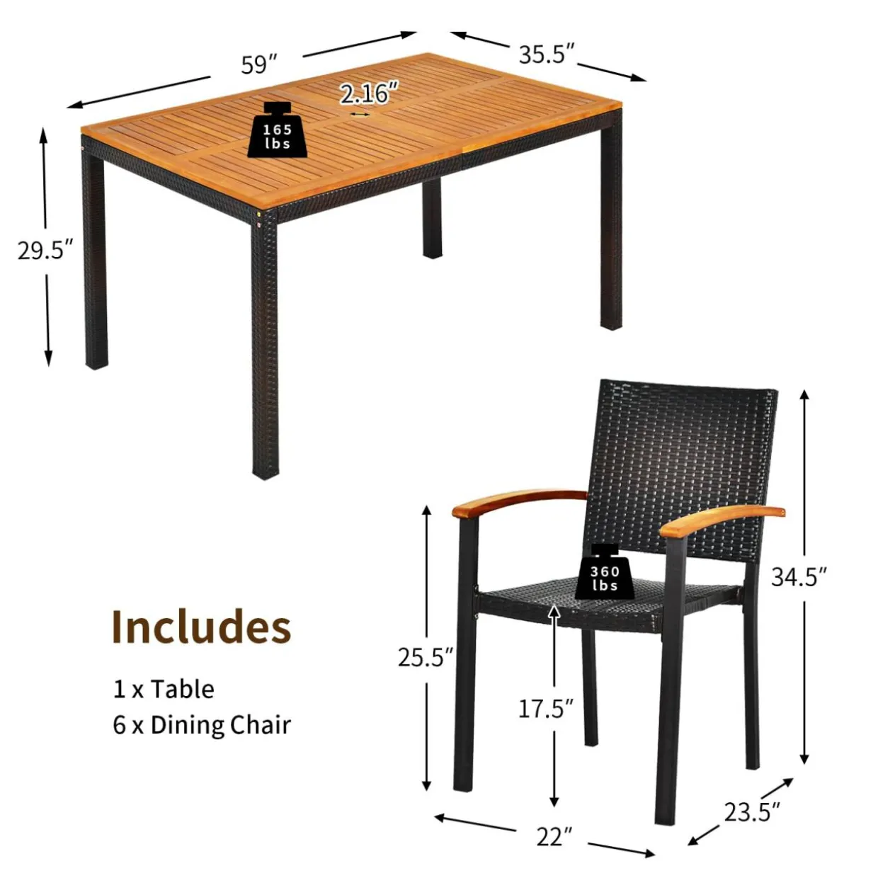 7 Pieces Outdoor Patio Dining Set, Patiojoy Outdoor Conversation Set
