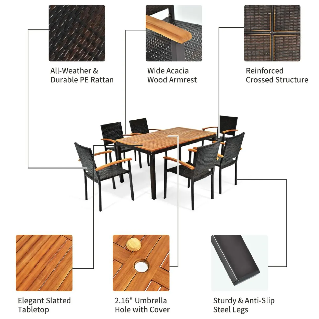 7 Pieces Outdoor Patio Dining Set, Patiojoy Outdoor Conversation Set