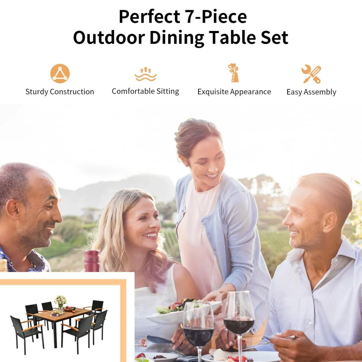 7 Pieces Outdoor Patio Dining Set, Patiojoy Outdoor Conversation Set