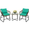 3 Pieces Patio Bistro Set, Patiojoy Outdoor PE Rattan Armchairs and Coffee Table Set with Comfortable Cushions & Adjustable Foot Pads