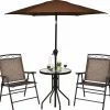3 Pieces Patio Bistro Set, Outdoor Folding Chairs & Table Set with Tempered Glass Tabletop & Umbrella Hole