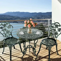 3 Pieces Patio Bistro Set, Outdoor Chairs and Table with Umbrella Hole