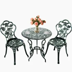 3 Pieces Patio Bistro Set, Outdoor Chairs and Table with Umbrella Hole