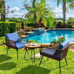 3 Pieces Patio Bistro Set, Outdoor Conversation Chair Set with Coffee Table