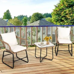 3 Pieces Patio Bistro Set, All Weather Rattan Conversation Set