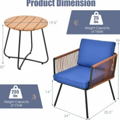 3 Pieces Patio Bistro Set, Outdoor Conversation Chair Set with Coffee Table