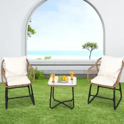 3 Pieces Patio Bistro Set, All Weather Rattan Conversation Set