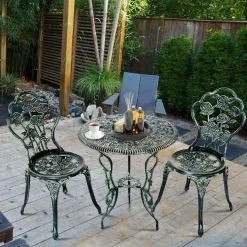 3 Pieces Patio Bistro Set, Outdoor Chairs and Table with Umbrella Hole