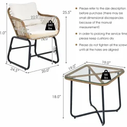 3 Pieces Patio Bistro Set, All Weather Rattan Conversation Set