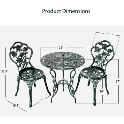 3 Pieces Patio Bistro Set, Outdoor Chairs and Table with Umbrella Hole