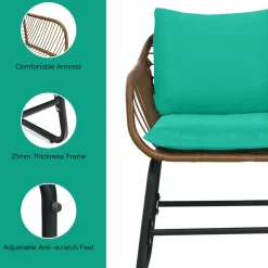 3 Pieces Patio Bistro Set, Patiojoy Outdoor PE Rattan Armchairs and Coffee Table Set with Comfortable Cushions & Adjustable Foot Pads