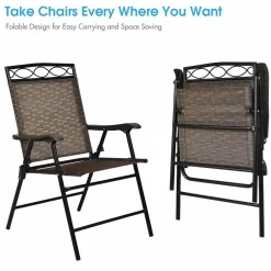 3 Pieces Patio Bistro Set, Outdoor Folding Chairs & Table Set with Tempered Glass Tabletop & Umbrella Hole