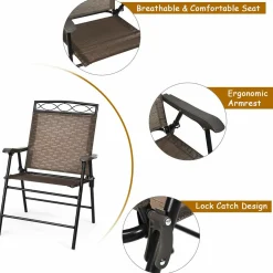 3 Pieces Patio Bistro Set, Outdoor Folding Chairs & Table Set with Tempered Glass Tabletop & Umbrella Hole