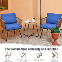 3 Pieces Patio Bistro Set, Outdoor Conversation Chair Set with Coffee Table