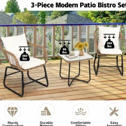3 Pieces Patio Bistro Set, All Weather Rattan Conversation Set