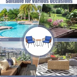 3 Pieces Patio Bistro Set, Outdoor Conversation Chair Set with Coffee Table