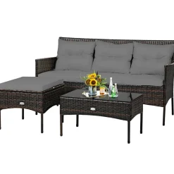 3 Pieces Patio Conversation Set, Outdoor PE Rattan Wicker Furniture Set