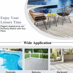 3 Pieces Patio Conversation Bistro Set, Outdoor Wicker Furniture w/Round Tempered Glass Top Table & 2 Rattan Armchairs