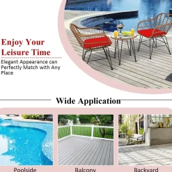 3 Pieces Patio Conversation Bistro Set, Outdoor Wicker Furniture w/Round Tempered Glass Top Table & 2 Rattan Armchairs