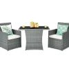 3 Pieces Patio Dining Set, Patiojoy Space-Saving PE Rattan Bistro Set with Tempered Glass Top Table and Cushioned Chairs
