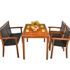 4 Pieces Patio Dining Set, Patiojoy Outdoor PE Rattan & Acacia Wood Dining Table Set with Umbrella Hole
