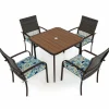5 Pieces Patio Dining Set, 4 Cushioned Rattan Armchairs & Square Table w/Wood-Plastic Tabletop & Umbrella Hole