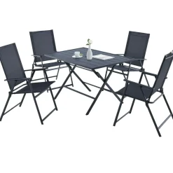 5 Pieces Patio Dining Set, No Assembly Required, Outdoor Dining Furniture with 4 Armchairs & 1 Dining Table