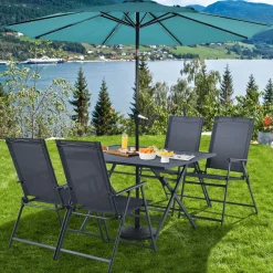 5 Pieces Patio Dining Set, No Assembly Required, Outdoor Dining Furniture with 4 Armchairs & 1 Dining Table