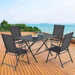 5 Pieces Patio Dining Set, No Assembly Required, Outdoor Dining Furniture with 4 Armchairs & 1 Dining Table