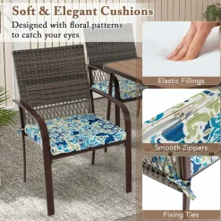 5 Pieces Patio Dining Set, 4 Cushioned Rattan Armchairs & Square Table w/Wood-Plastic Tabletop & Umbrella Hole