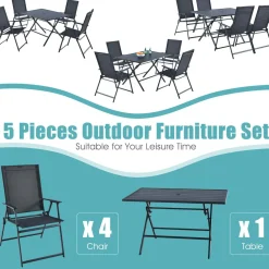 5 Pieces Patio Dining Set, No Assembly Required, Outdoor Dining Furniture with 4 Armchairs & 1 Dining Table