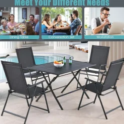 5 Pieces Patio Dining Set, No Assembly Required, Outdoor Dining Furniture with 4 Armchairs & 1 Dining Table