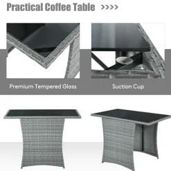 3 Pieces Patio Dining Set, Patiojoy Space-Saving PE Rattan Bistro Set with Tempered Glass Top Table and Cushioned Chairs