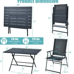 5 Pieces Patio Dining Set, No Assembly Required, Outdoor Dining Furniture with 4 Armchairs & 1 Dining Table