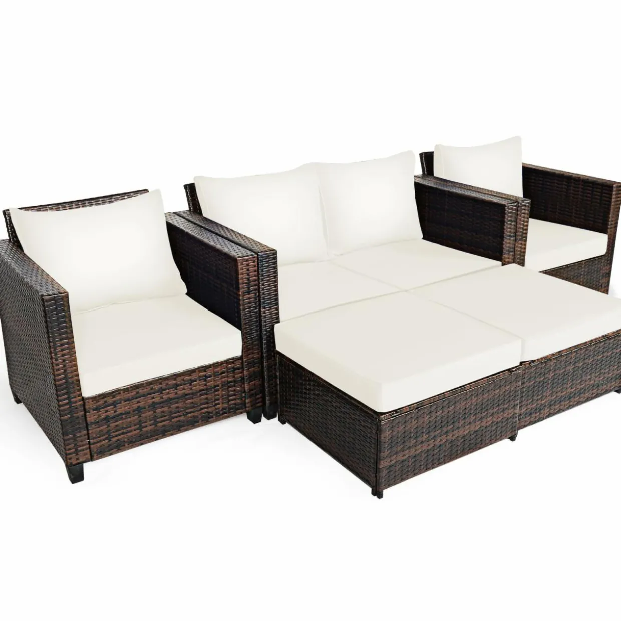 5 Pieces Patio Furniture Set, Outdoor Rattan Sofa Set w/Removable Cushions
