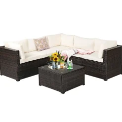 6 Pieces Patio Furniture Set, Outdoor Rattan Sofa Set, Wicker Conversation Set