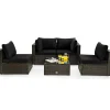 5 Pieces Patio Furniture Set, All Weather Wicker L-Shaped Corner Sofa Set w/Soft Cushions