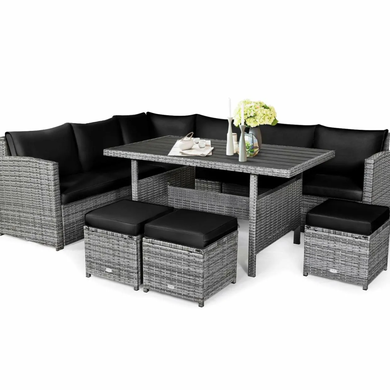 7 Pieces Patio Furniture Set, Outdoor Sectional Rattan Sofa Set with Cushions