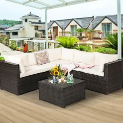 6 Pieces Patio Furniture Set, Outdoor Rattan Sofa Set, Wicker Conversation Set