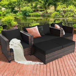 5 Pieces Patio Furniture Set, Outdoor Rattan Sofa Set w/Removable Cushions