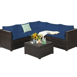 6 Pieces Patio Furniture Set, Outdoor Rattan Sofa Set, Wicker Conversation Set