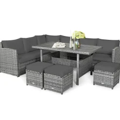 7 Pieces Patio Furniture Set, Outdoor Sectional Rattan Sofa Set with Cushions
