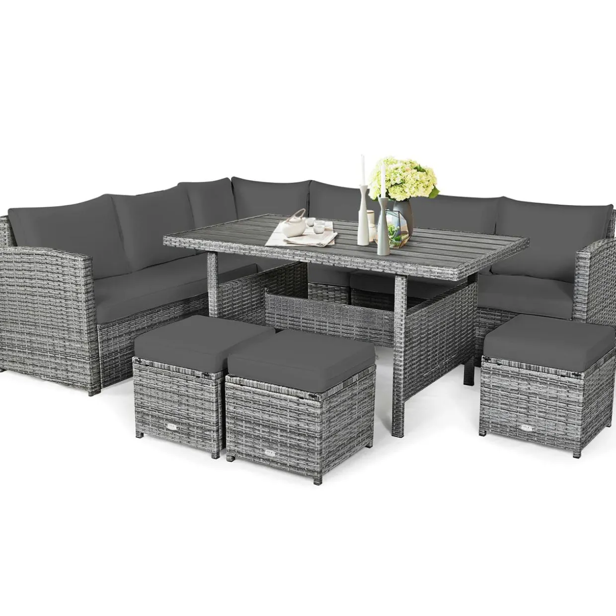 7 Pieces Patio Furniture Set, Outdoor Sectional Rattan Sofa Set with Cushions