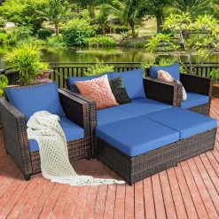 5 Pieces Patio Furniture Set, Outdoor Rattan Sofa Set w/Removable Cushions